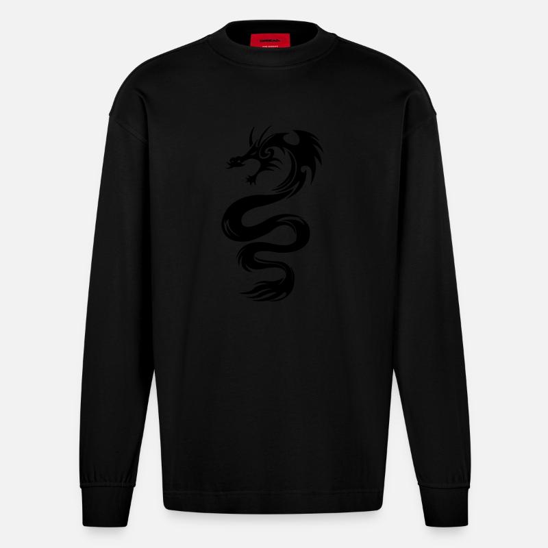 dragon - Heavyweight Oversized Organic Langarmshirt Made in EU - SOLID BLACK