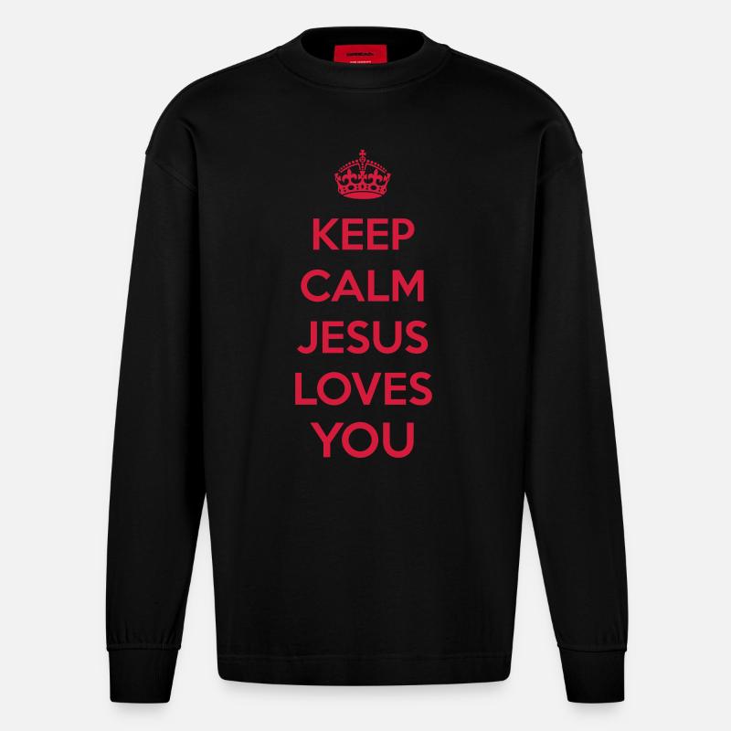 Keep Calm Jesus - Heavyweight Oversized Organic Langarmshirt Made in EU - SOLID BLACK