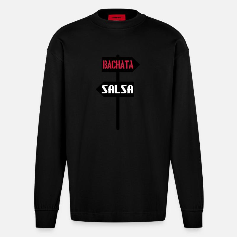 Bachata Salsa Schild - Heavyweight Oversized Organic Langarmshirt Made in EU - SOLID BLACK