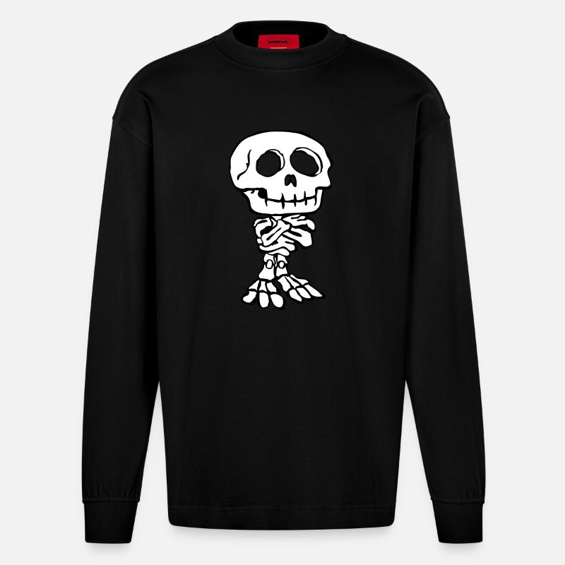 Funny Skelett 1 (2f) - Heavyweight Oversized Organic Langarmshirt Made in EU - SOLID BLACK