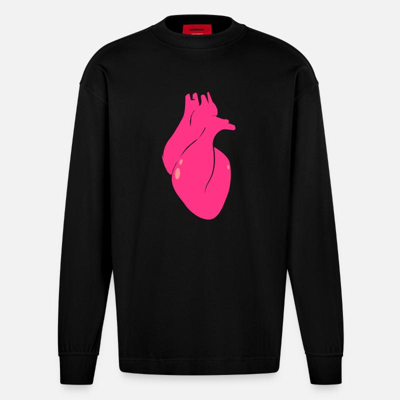 Anatomisches Herz - Heavyweight Oversized Organic Langarmshirt Made in EU - SOLID BLACK