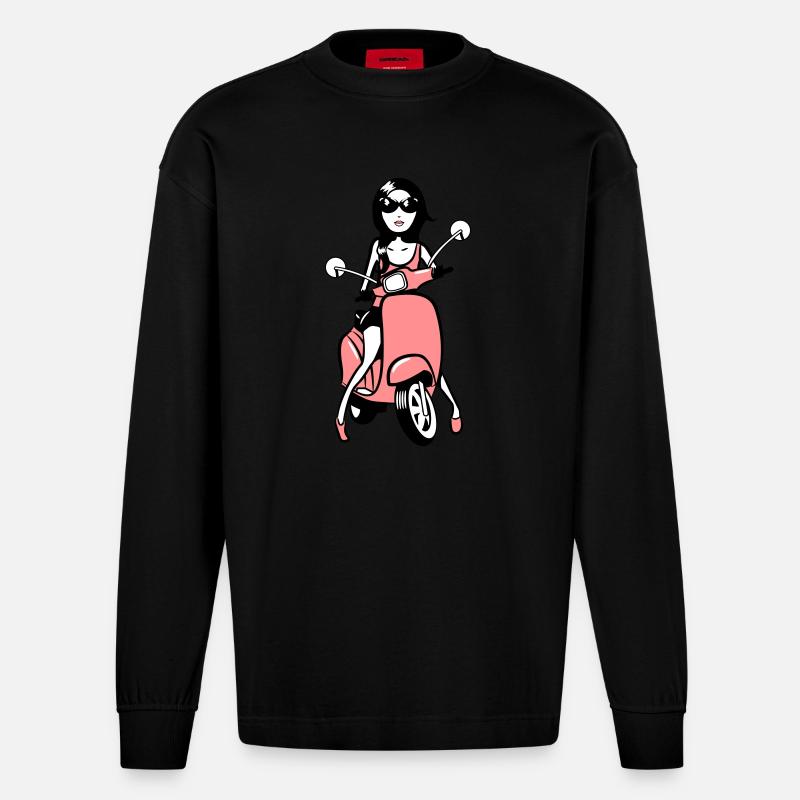 motorroller mädchen style look - Heavyweight Oversized Organic Langarmshirt Made in EU - SOLID BLACK