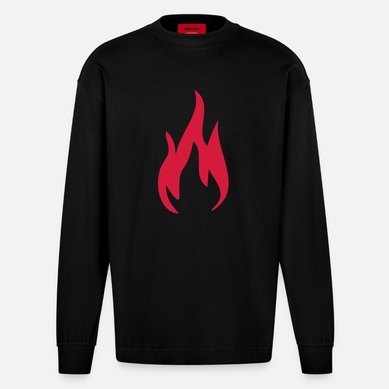 1c Fire Fire Fire - Manches longues bio épais oversize fabriqué en UE - SOLID BLACK