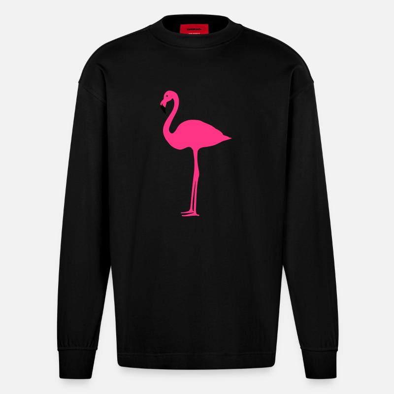 Flamingo 2farbig - Heavyweight Oversized Organic Langarmshirt Made in EU - SOLID BLACK