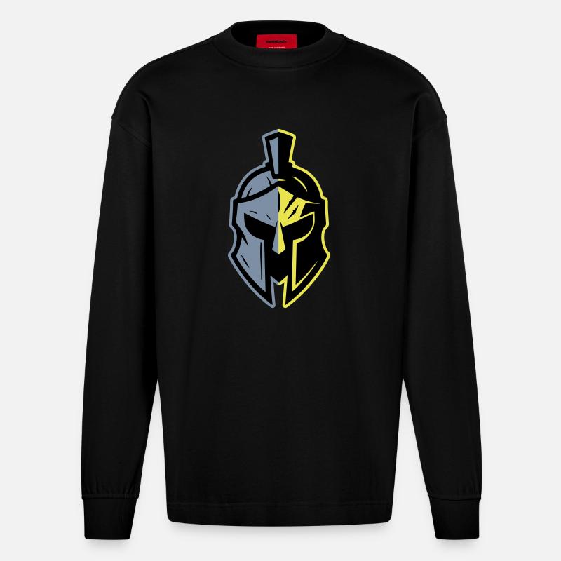Spartaner Helm Symbol - Heavyweight Oversized Organic Langarmshirt Made in EU - SOLID BLACK