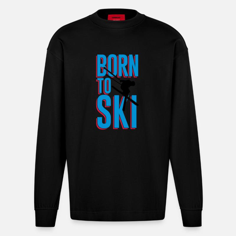 Born to Ski - Heavyweight Oversized Organic Langarmshirt Made in EU - SOLID BLACK