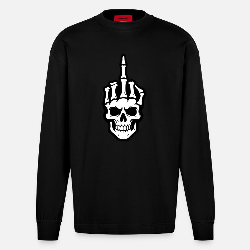 Skelett Mittelfinger - Heavyweight Oversized Organic Langarmshirt Made in EU - SOLID BLACK