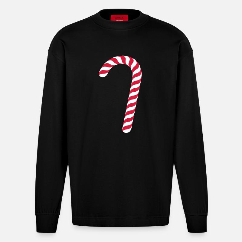 Zuckerstab / candy cane (2c) - Heavyweight Oversized Organic Longsleeve Shirt Made in EU - SOLID BLACK