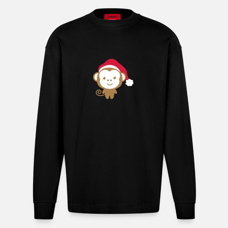 Christmas monkey - Heavyweight Oversized Organic Langarmshirt Made in EU - SOLID BLACK