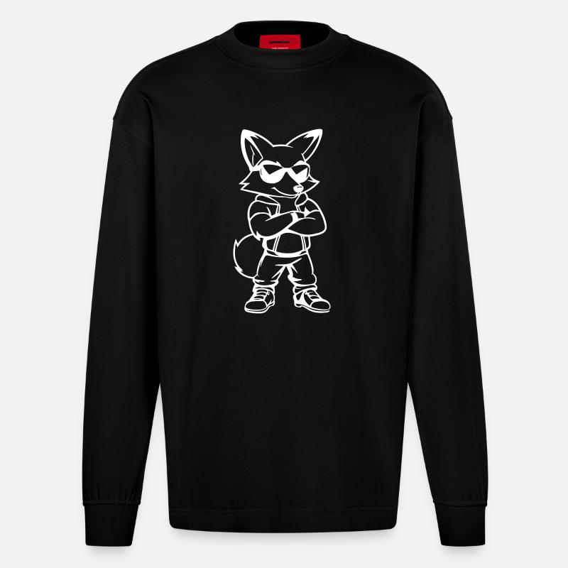 Fox Comic Lunettes de soleil - Manches longues bio épais oversize fabriqué en UE - SOLID BLACK