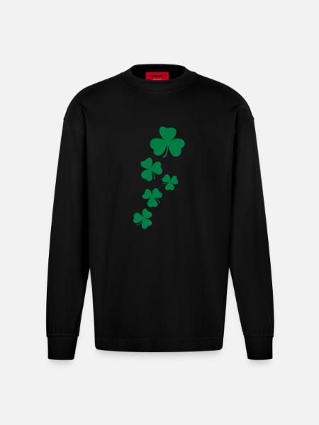 shamrock clover leaves st.Patty's day - Heavyweight Oversized Organic Longsleeve Shirt Made in EU - SOLID BLACK