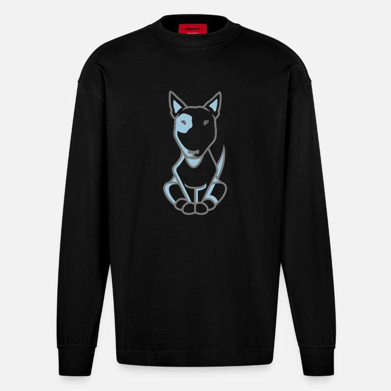 Bullterrier Illu weiß - Heavyweight Oversized Organic Langarmshirt Made in EU - SOLID BLACK
