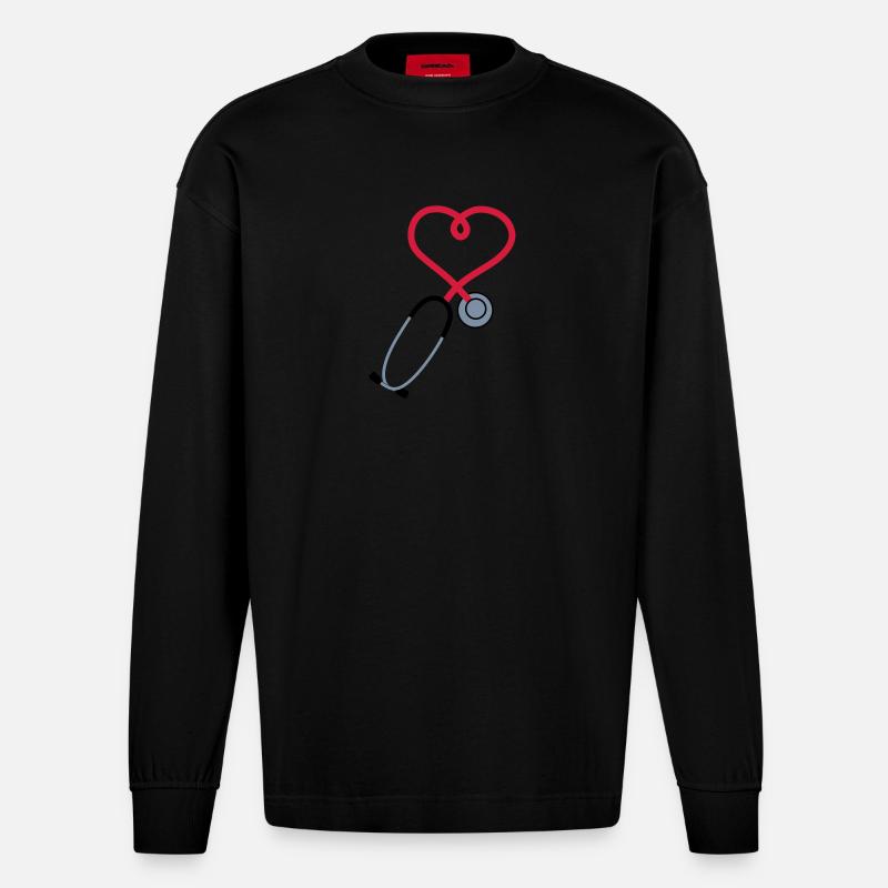 Stethoskop_sp7 - Heavyweight Oversized Organic Langarmshirt Made in EU - SOLID BLACK