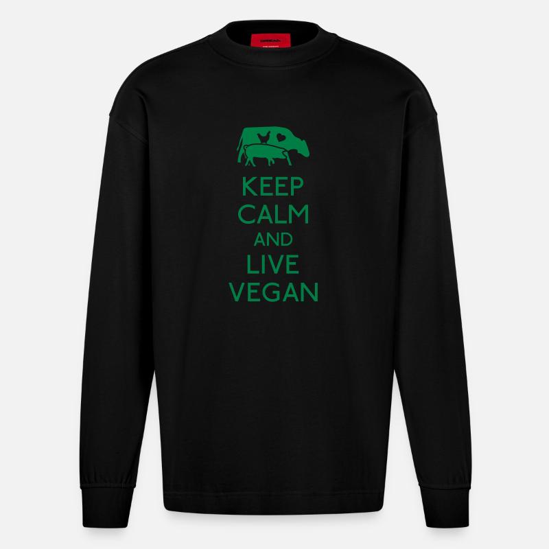 Keep Calm live vegan - Heavyweight Oversized Organic Langarmshirt Made in EU - SOLID BLACK