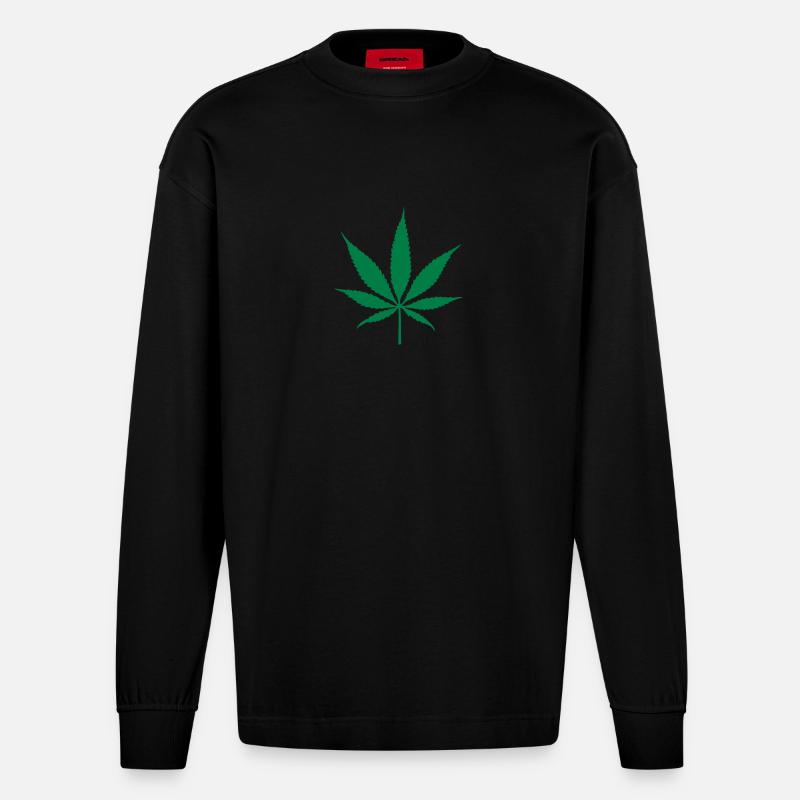 weed leaf - Heavyweight Oversized Organic Langarmshirt Made in EU - SOLID BLACK
