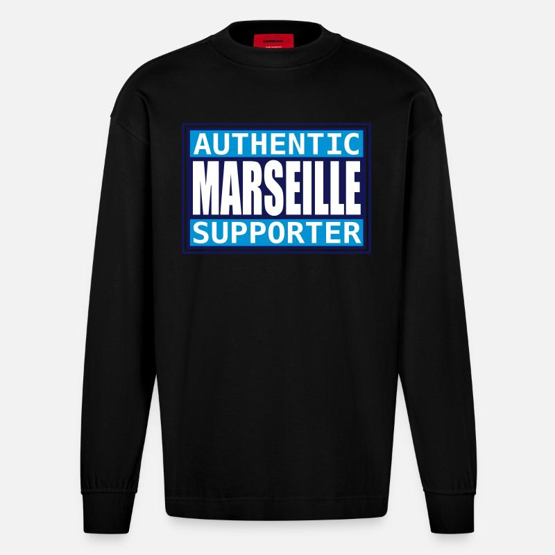 Authentic Marseille supporter - Manches longues bio épais oversize fabriqué en UE - SOLID BLACK