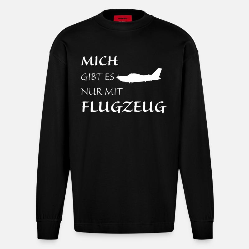 Nur mit Flugzeug - Heavyweight Oversized Organic Langarmshirt Made in EU - SOLID BLACK