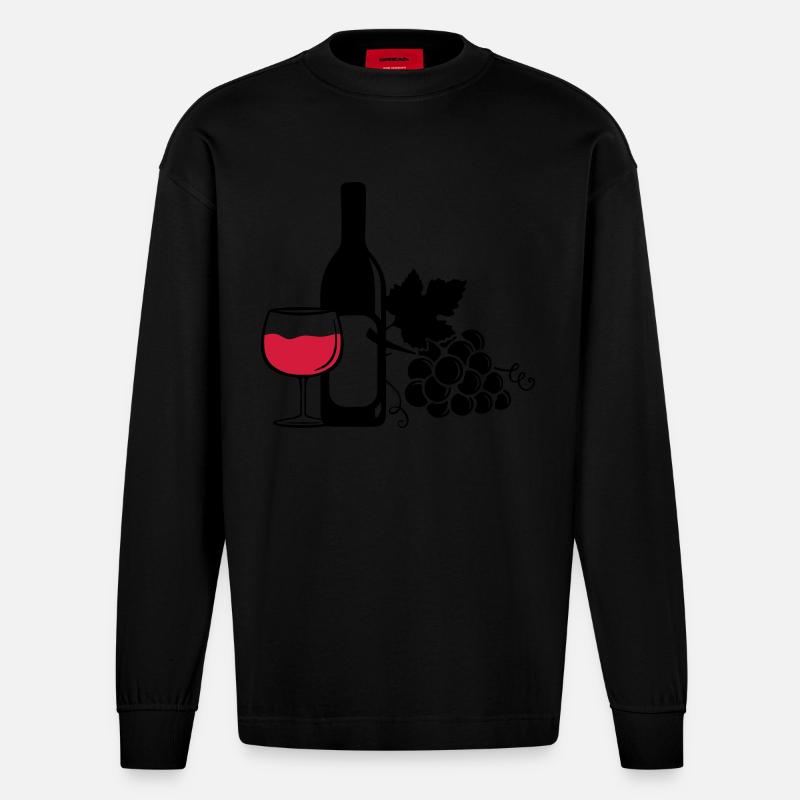wine bottle grapes - Heavyweight Oversized Organic Langarmshirt Made in EU - SOLID BLACK