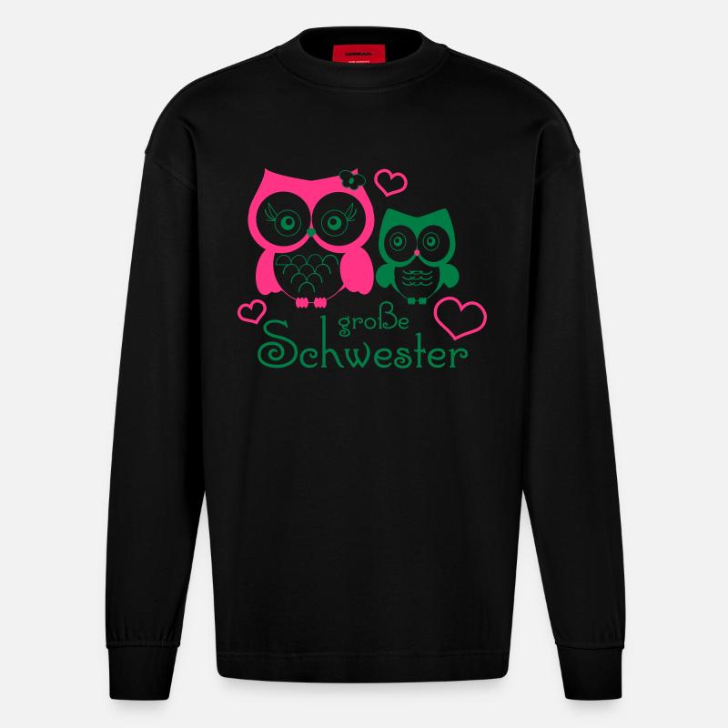 große Schwester - Manches longues bio épais oversize fabriqué en UE - SOLID BLACK