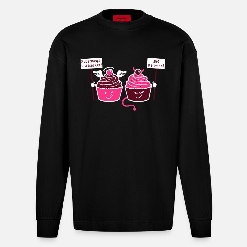 Cupcake - Muffin - Tart - Angels - Devil - 3C - Heavyweight Oversized Organic Longsleeve Shirt Made in EU - SOLID BLACK