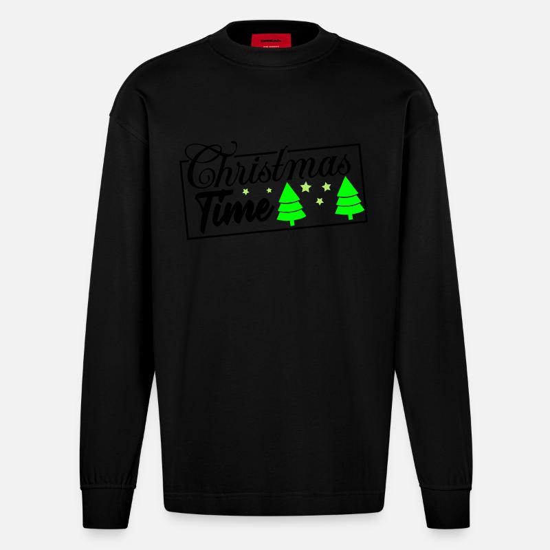 Période de Noël - Manches longues bio épais oversize fabriqué en UE - SOLID BLACK