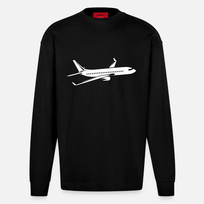 Flugzeug - Heavyweight Oversized Organic Langarmshirt Made in EU - SOLID BLACK