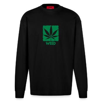 weed with boxed leaf - Manches longues bio épais oversize fabriqué en UE - SOLID BLACK - Devant