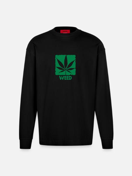 weed with boxed leaf - Heavyweight Oversized Organic Longsleeve Shirt Made in EU - SOLID BLACK