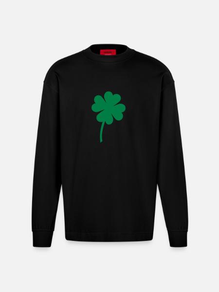 clove four / lucky clover - Heavyweight Oversized Organic Longsleeve Shirt Made in EU - SOLID BLACK