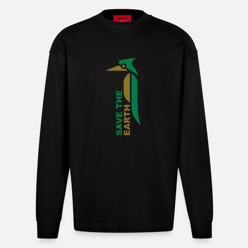 savetheearth03_2f - Heavyweight Oversized Organic Langarmshirt Made in EU - SOLID BLACK