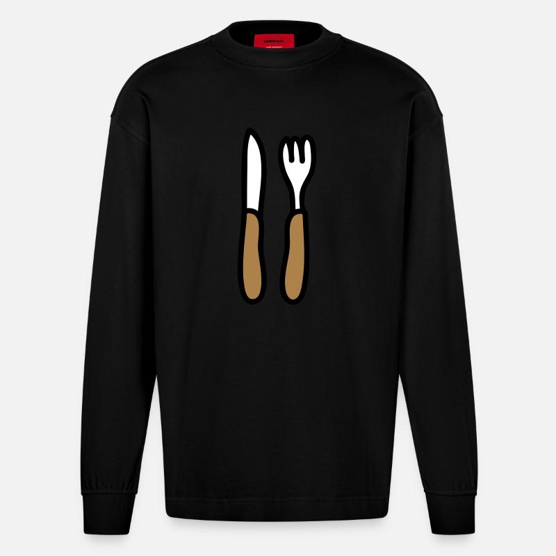 Eßbesteck - Heavyweight Oversized Organic Langarmshirt Made in EU - SOLID BLACK