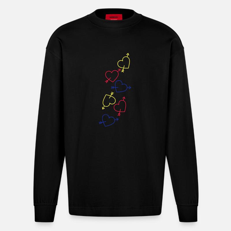 Herzen Bunt Herz - Heavyweight Oversized Organic Langarmshirt Made in EU - SOLID BLACK