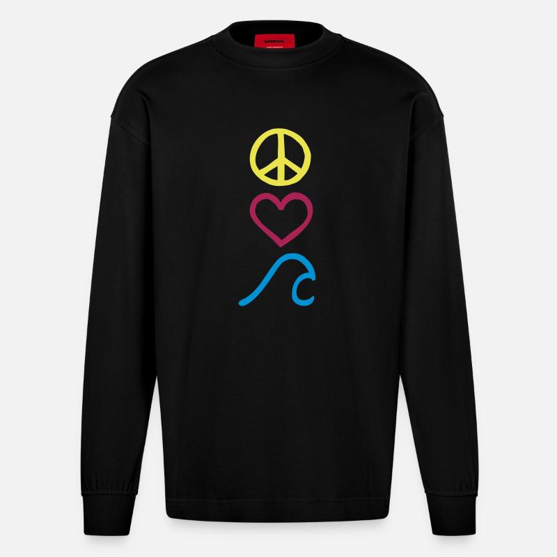 Peace,Love,Surf_Symbole - Heavyweight Oversized Organic Langarmshirt Made in EU - SOLID BLACK
