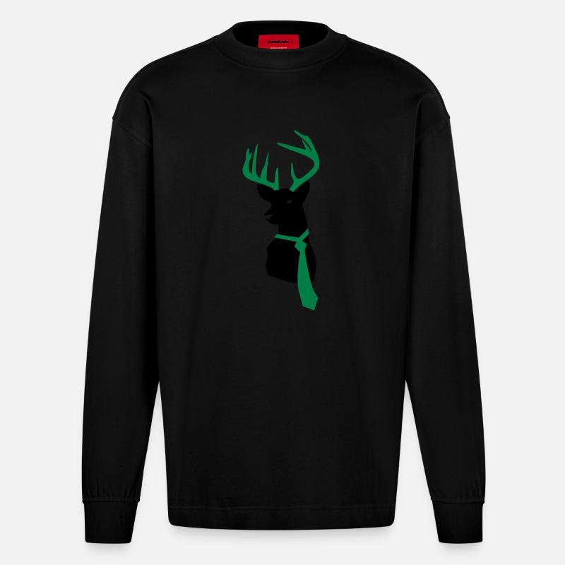 Cerfs avec cravate - Manches longues bio épais oversize fabriqué en UE - SOLID BLACK