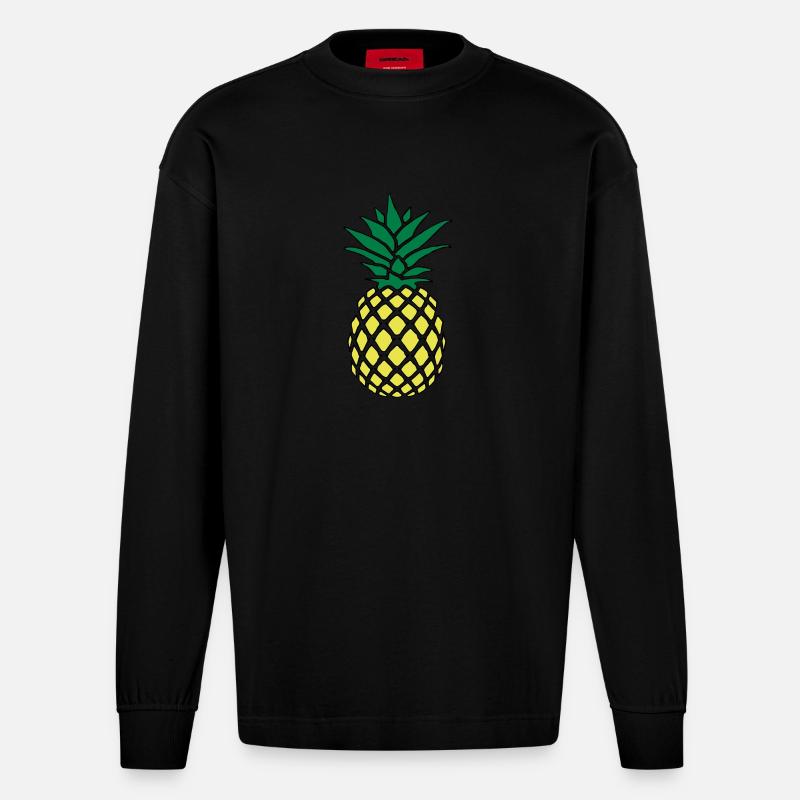 flippige Ananas - Heavyweight Oversized Organic Langarmshirt Made in EU - SOLID BLACK