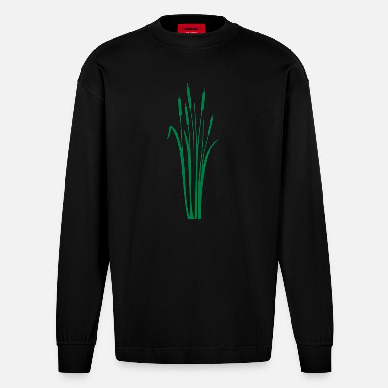 Schilf Schilfrohr Ried - Heavyweight Oversized Organic Langarmshirt Made in EU - SOLID BLACK