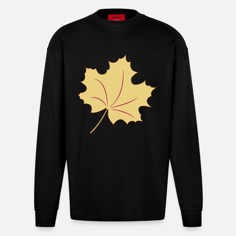 Blatt, der Herbst kann kommen - Heavyweight Oversized Organic Langarmshirt Made in EU - SOLID BLACK