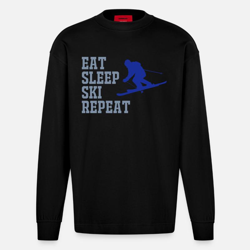 SKI EAT SLEEP REPEAT - Heavyweight Oversized Organic Langarmshirt Made in EU - SOLID BLACK