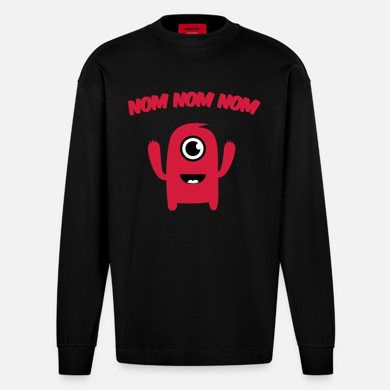 Nom nom nom Monster - Heavyweight Oversized Organic Langarmshirt Made in EU - SOLID BLACK
