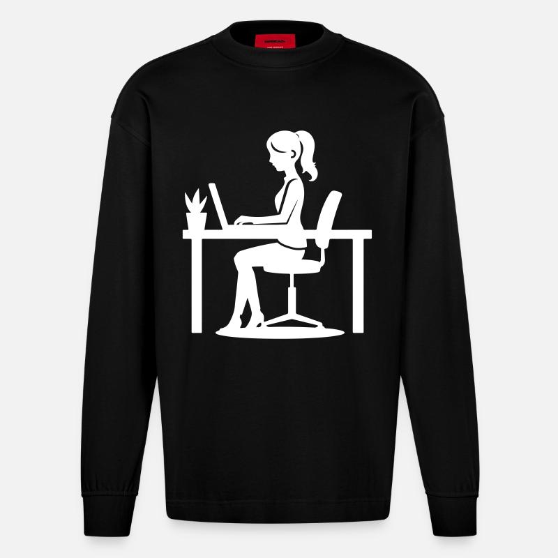 Arbeiter Frau Computer Job - Heavyweight Oversized Organic Langarmshirt Made in EU - SOLID BLACK