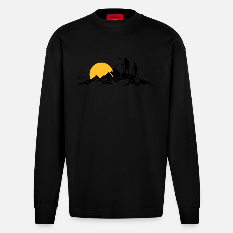 Natur - Berge Wanderer - Heavyweight Oversized Organic Langarmshirt Made in EU - SOLID BLACK