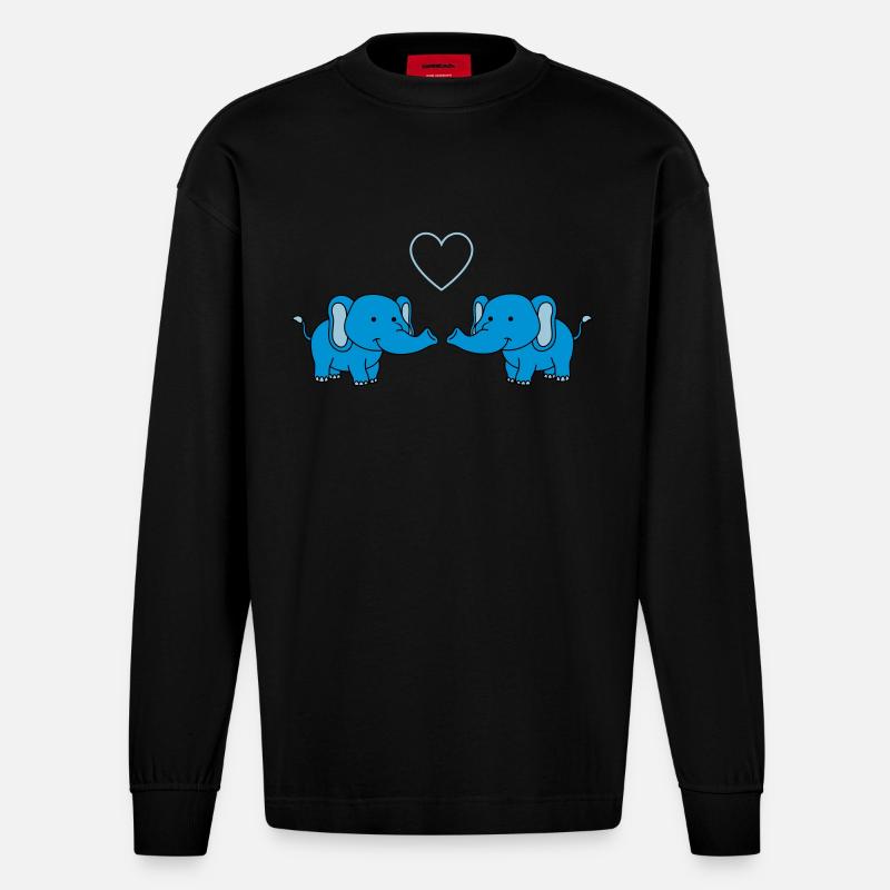 Éléphants amoureux - Manches longues bio épais oversize fabriqué en UE - SOLID BLACK