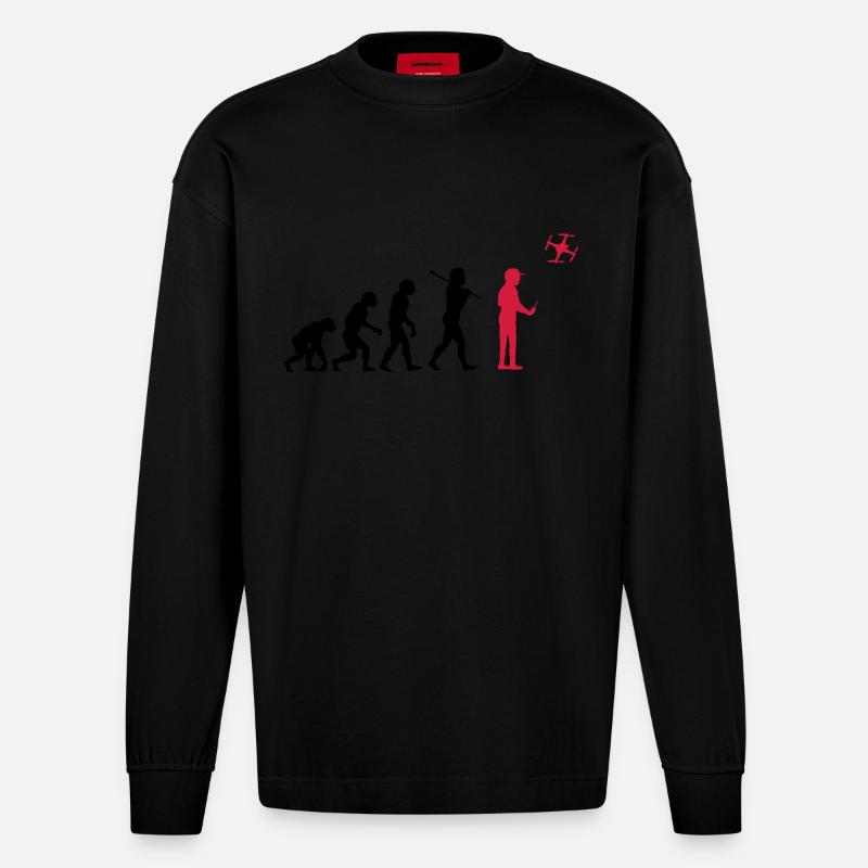 The drone evolution - Heavyweight Oversized Organic Langarmshirt Made in EU - SOLID BLACK