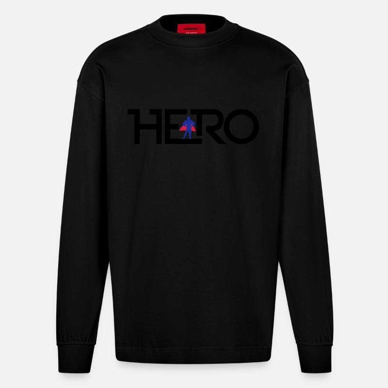 Hero Logo - Heavyweight Oversized Organic Langarmshirt Made in EU - SOLID BLACK