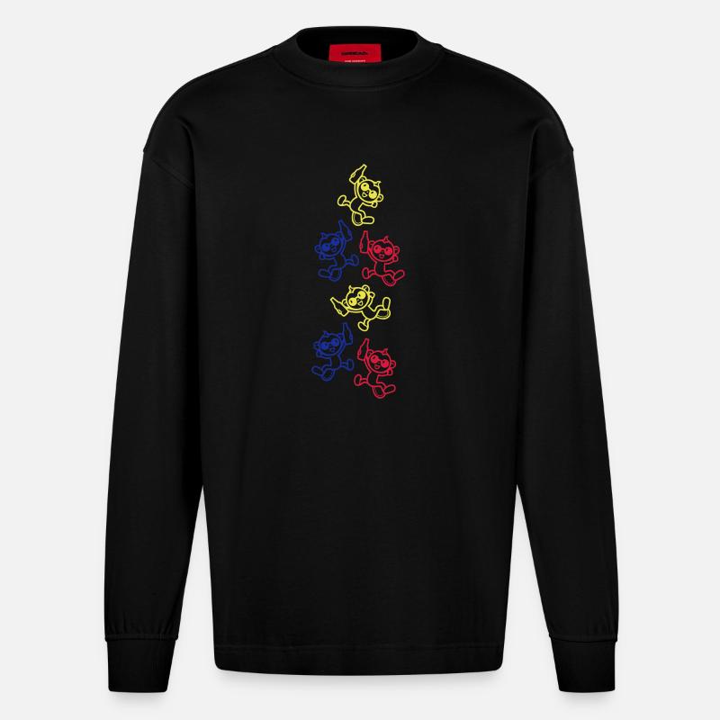 Affe Bier Lustig Bunt - Heavyweight Oversized Organic Langarmshirt Made in EU - SOLID BLACK