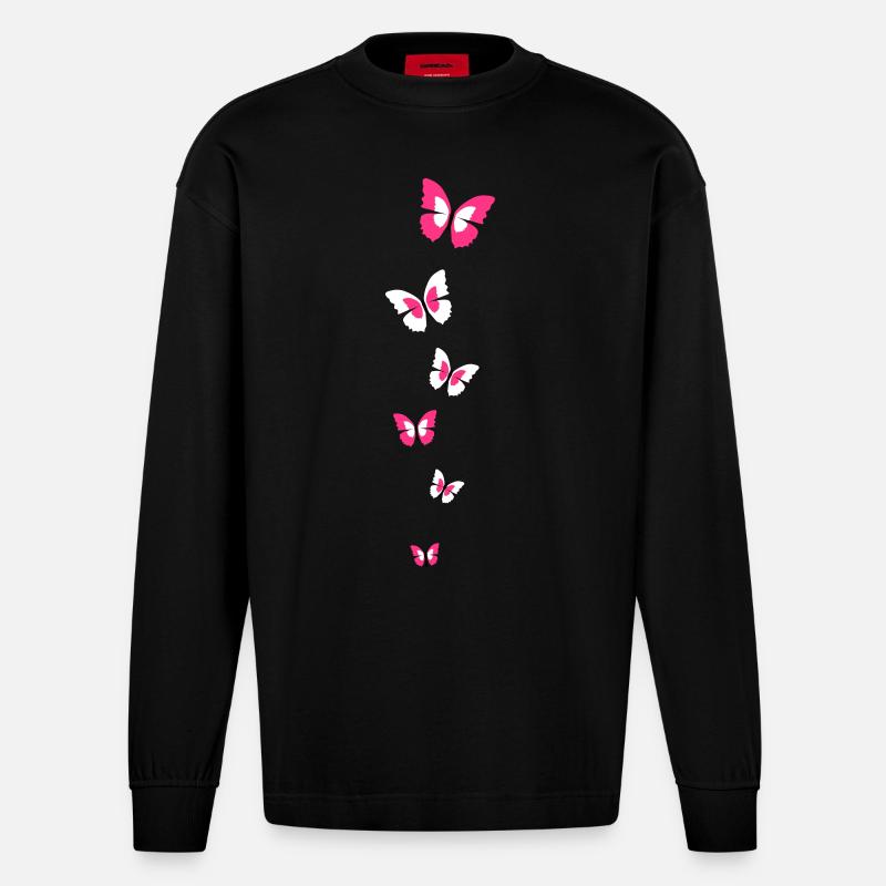 schmetterlinge - Heavyweight Oversized Organic Langarmshirt Made in EU - SOLID BLACK