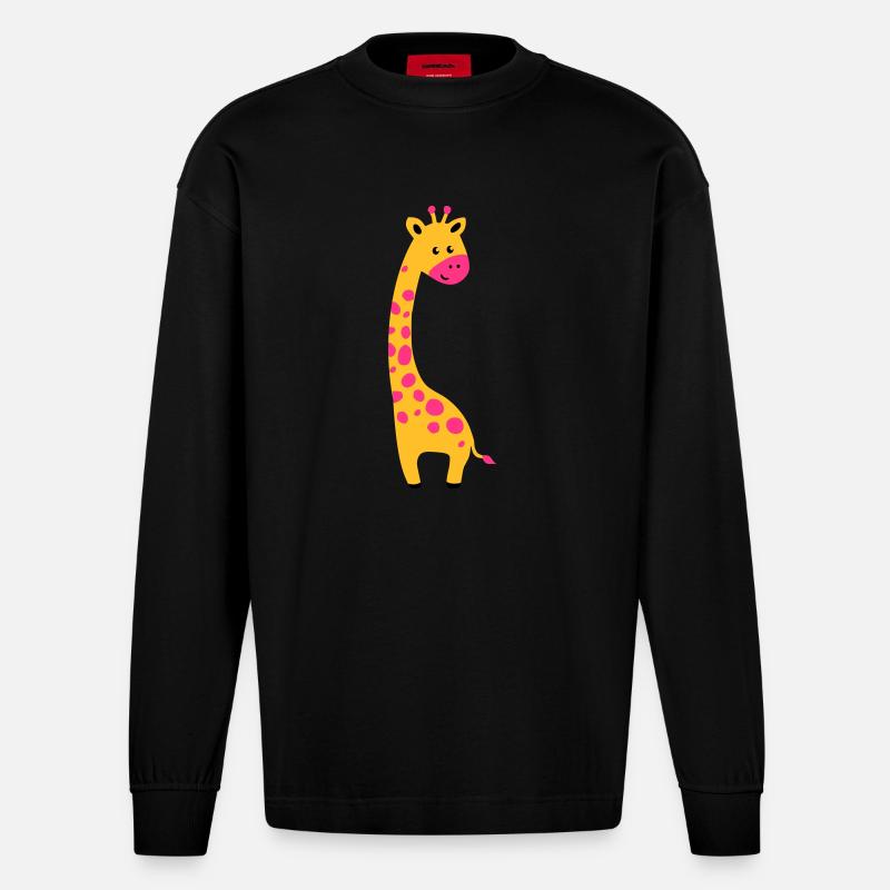 cute giraffe - Heavyweight Oversized Organic Langarmshirt Made in EU - SOLID BLACK