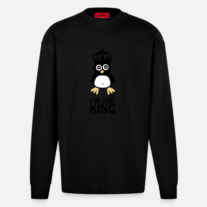 pingu_king2 - Heavyweight Oversized Organic Langarmshirt Made in EU - SOLID BLACK