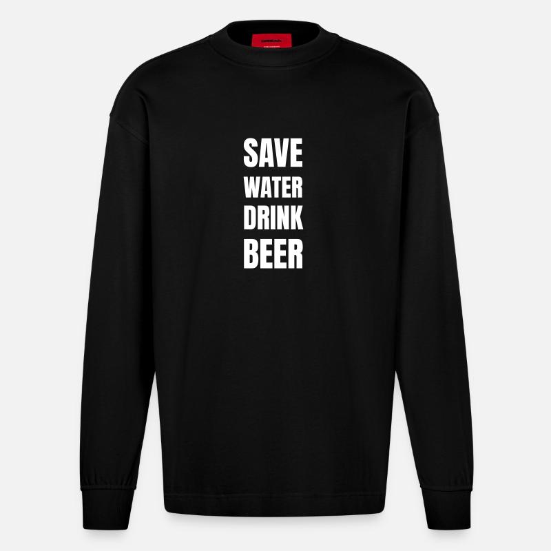 Save water drink beer - Heavyweight Oversized Organic Langarmshirt Made in EU - SOLID BLACK