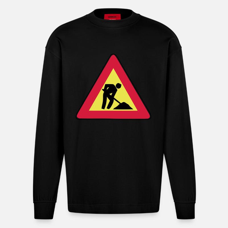 men at work - Heavyweight Oversized Organic Langarmshirt Made in EU - SOLID BLACK